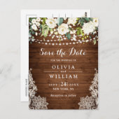 White Roses Lace Rustic Wedding Save the Date Postkarte (Vorne/Hinten)