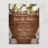 White Roses Lace Rustic Wedding Save the Date Postkarte (Vorderseite)