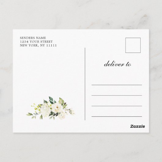 White Roses Lace Rustic Wedding Save the Date Postkarte (Rückseite)