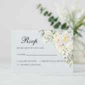 White Roses Light Blue RSVP Card Karte (Stehend Vorderseite)