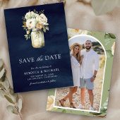 White Roses Mason Jar Foto Navy Blue Wedding Save The Date