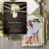 White Roses Mason Jar Foto Wood Brautparty Einladung