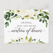 White Roses Matron of Honor Vorschlag Card Postkarte (Vorderseite)