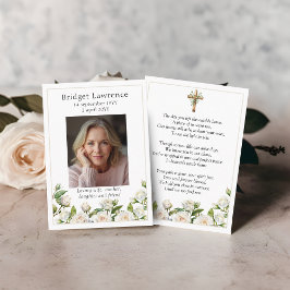 White Roses Memorial Photo Prayer Card Visitenkarte