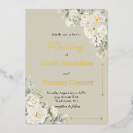 White Roses Modern Foil Wedding Invitation Folieneinladung