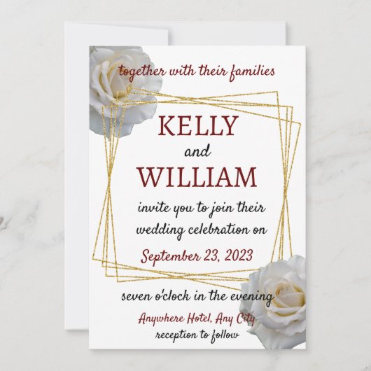 White Roses Moderne Blumenhochzeit Einladung (Vorderseite)