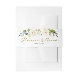 White Roses Monogram Wedding Einladung Bauchband Einladungsbanderole