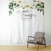 White Roses Mr. & Mrs. Wedding Backdrop Banner Wandteppich (Beispiel)