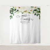 White Roses Mr. & Mrs. Wedding Backdrop Banner Wandteppich (Vorderseite)