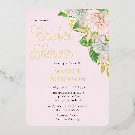 White Roses | Orchids Boho Floral Brautparty Folieneinladung (Vorderseite)