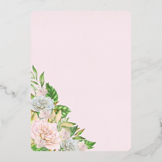 White Roses | Orchids Boho Floral Brautparty Folieneinladung (Rückseite)