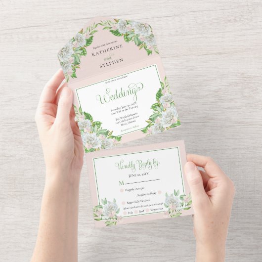 White Roses | Orchids Boho Floral Wedding All In One Einladung (Abreißen)