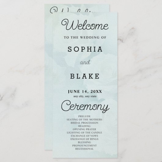 White Roses Pale Green Wedding Programm (Vorne/Hinten)