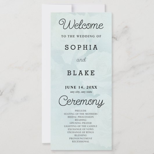 White Roses Pale Green Wedding Programm (Vorderseite)