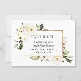 White Roses Peonies Bloom Wedding Save The Date