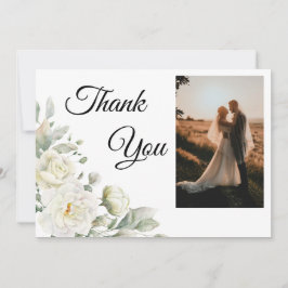 White Roses Photo Thank You Card Dankeskarte