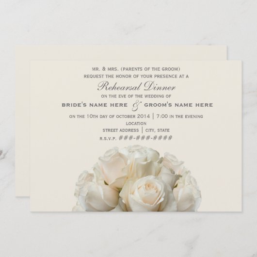 White Roses Probe Abendessen Einladung (Vorne/Hinten)