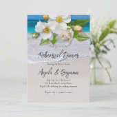 White Roses Probe Dinner Tropical Beach Einladung (Stehend Vorderseite)