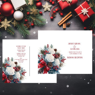 White Roses Red Ribbon Weihnachtsfeier Postkarte
