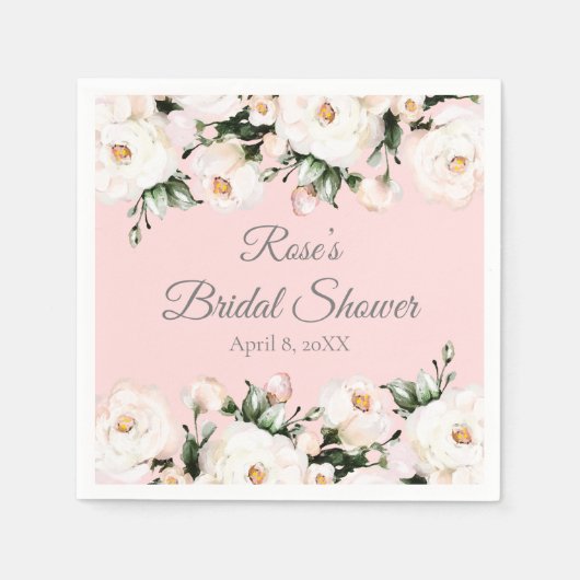 White Roses | Rosa Brautparty Serviette (Vorderseite)