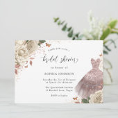 White Roses Rose Gold Brautparty Einladung (Stehend Vorderseite)