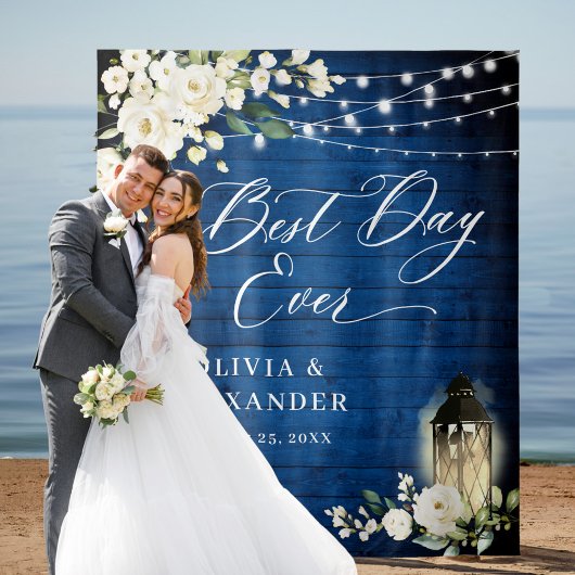 White Roses Royal Blue Wood Wedding Hintergrund Wandteppich