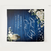 White Roses Royal Blue Wood Wedding Hintergrund Wandteppich (Vorderseite (Horizontal))