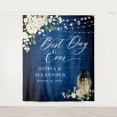 White Roses Royal Blue Wood Wedding Hintergrund Wandteppich (Vorderseite)