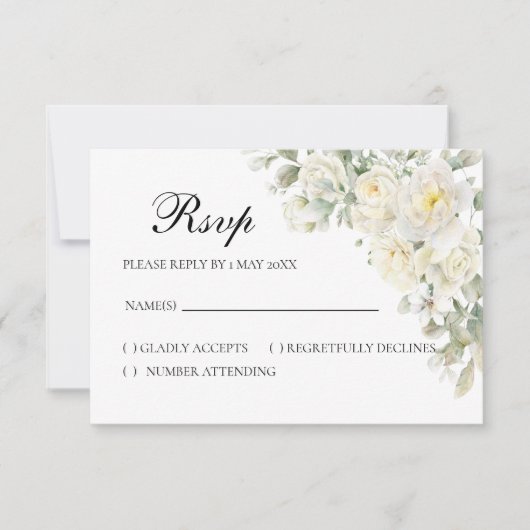White Roses RSVP card Karte (Vorderseite)