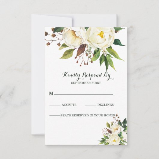 White Roses RSVP Karte (Vorderseite)