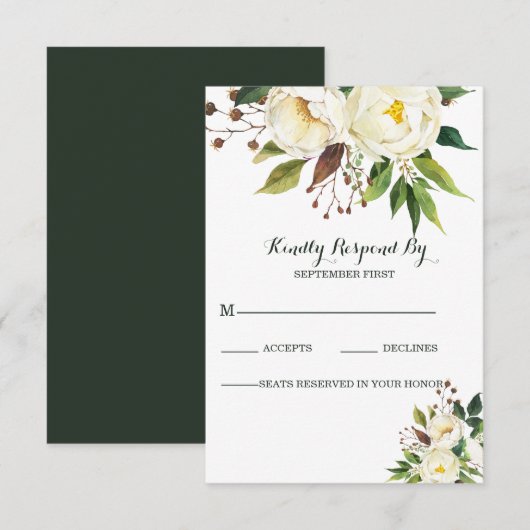 White Roses RSVP Karte (Vorne/Hinten)