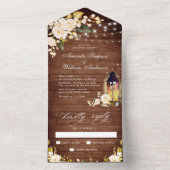 White Roses Rustic Wood Lantern Wedding All In One Einladung (Innen Boden)