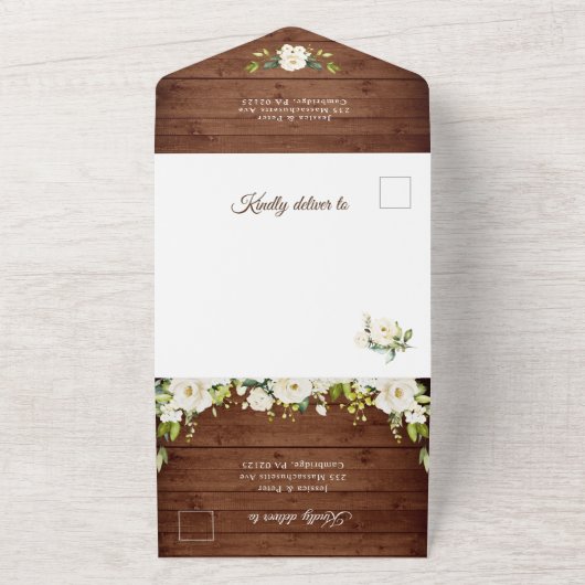 White Roses Rustic Wood Lantern Wedding All In One Einladung (Außenbereich)