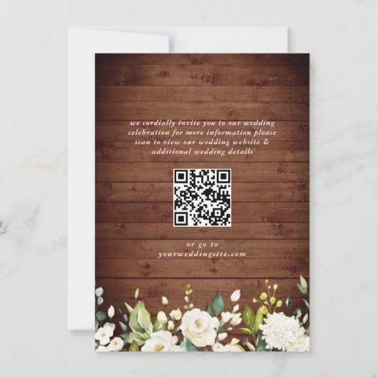 White Roses Rustic Wood Lantern Wedding QR Code Save The Date (Rückseite)