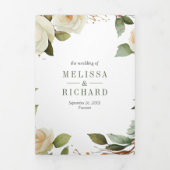 White Roses Sage Blätter Mason Jar QR Code Hochzei Dreifach Gefaltete Einladung (Cover)