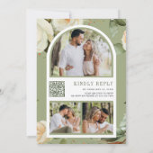 White Roses Sage Blätter Mason Jar QR Code Hochzei Einladung (Rückseite)