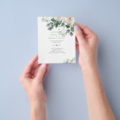 White Roses Sage Eukalyptus Blätter Hochzeitbudget Flyer (Gruppe)