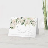 White Roses & Sage Leaf Wedding Dankeskarte (Vorderseite)