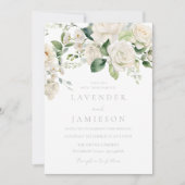 White Roses & Sage Leaf Wedding Einladung (Vorderseite)