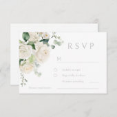 White Roses & Sage Leaf Wedding RSVP Karte (Vorne/Hinten)