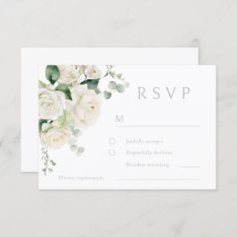 White Roses & Sage Leaf Wedding RSVP Karte