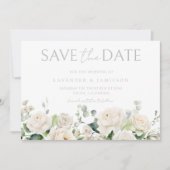 White Roses & Sage Leaf Wedding Save The Date (Vorderseite)