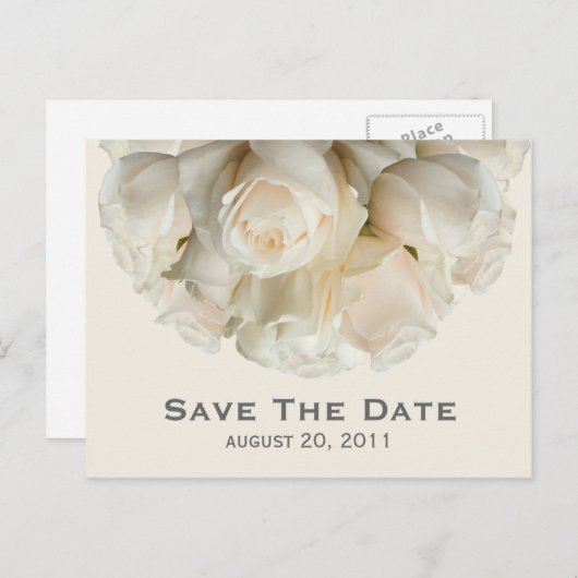 White Roses Save the Date Postcard Ankündigungspostkarte (Vorne/Hinten)