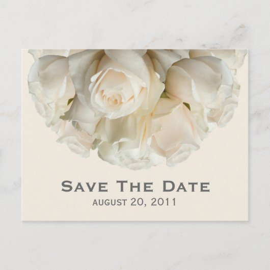 White Roses Save the Date Postcard Ankündigungspostkarte (Vorderseite)