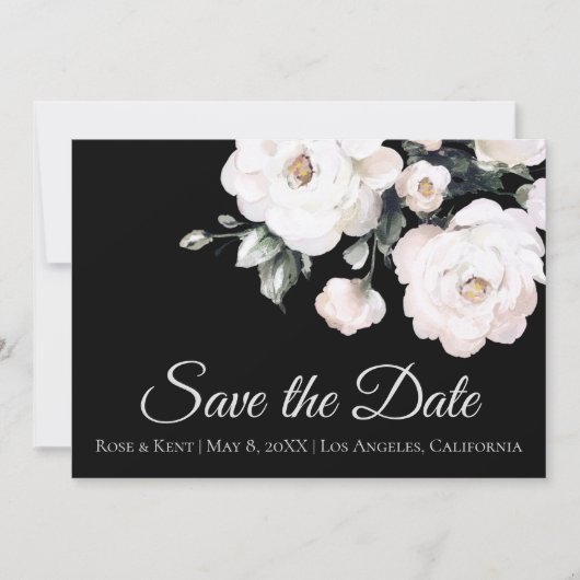 White Roses | Schwarz Save The Date (Vorderseite)