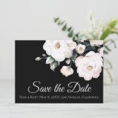 White Roses | Schwarz Save The Date (Stehend Vorderseite)