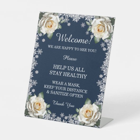 White Roses Snowflags Weihnachtssicherheitsmaßnahm Sockelschild (Vorderseite)