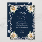 White Roses Snowflake Weihnachts-Trauzeugin Einladung (Vorne/Hinten)