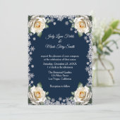 White Roses Snowflake Weihnachtsfeier Einladung (Stehend Vorderseite)