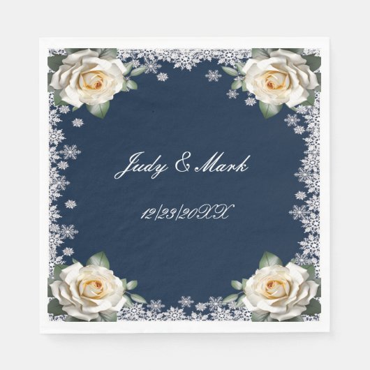 White Roses Snowflake Weihnachtsfeier Serviette (Vorderseite)